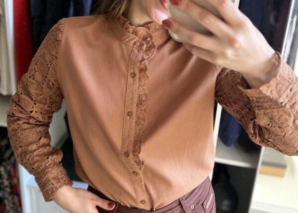 Camisa manga em renda